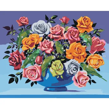 ZUTY Malování podle čísel - RŮŽE VE VÁZE A PAPOUŠCI (D. RUSTY RUST) Rozměr: 40x50 cm, Rámování: bez rámu a bez vypnutí plátna