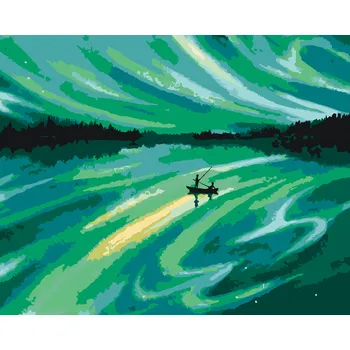 ZUTY Malování podle čísel - PLUJÍCÍ LOĎKA A ZELENÁ VESMÍRNÁ OBLOHA Rozměr: 40x50 cm, Rámování: bez rámu a bez vypnutí plátna