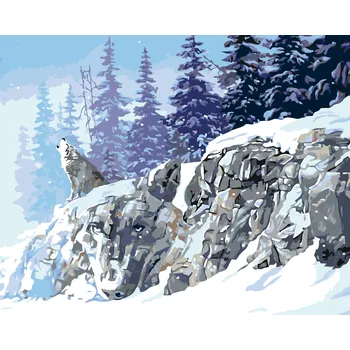 ZUTY Malování podle čísel - VLK VYJÍCÍ V ZIMĚ (D. RUSTY RUST) Rozměr: 40x50 cm, Rámování: vypnuté plátno na rám