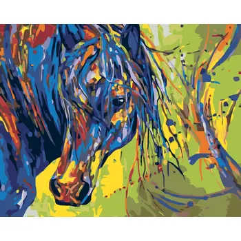 ZUTY Malování podle čísel - BAREVNÁ HLAVA KONĚ SE ŽLUTÝM PODKLADEM Rozměr: 40x50 cm, Rámování: bez rámu a bez vypnutí plátna