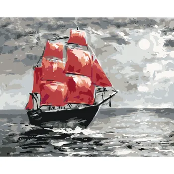 ZUTY Malování podle čísel - MĚSÍČNÍ SVIT A PLACHETNICE NA MOŘI Rozměr: 40x50 cm, Rámování: bez rámu a bez vypnutí plátna