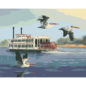 ZUTY Malování podle čísel - PELIKÁN A PARNÍK (D. RUSTY RUST) Rozměr: 40x50 cm, Rámování: bez rámu a bez vypnutí plátna