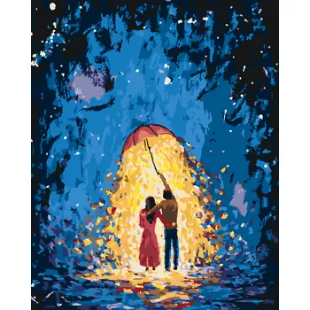 ZUTY Malování podle čísel - MILENCI SE ZÁŘICÍM DEŠTNÍKEM Rozměr: 40x50 cm, Rámování: bez rámu a bez vypnutí plátna