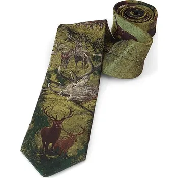 Kravata HEDVA ČESKÝ BROKÁT Kravata PESh 8 cm myslivecká JELEN A LANĚ bílá/šedá Barevná varianta: zelená tmavá