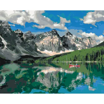 ZUTY Malování podle čísel - HORY A LOĎKA NA JEZEŘE (DENNIS FRATES) Rozměr: 40x50 cm, Rámování: bez rámu a bez vypnutí plátna