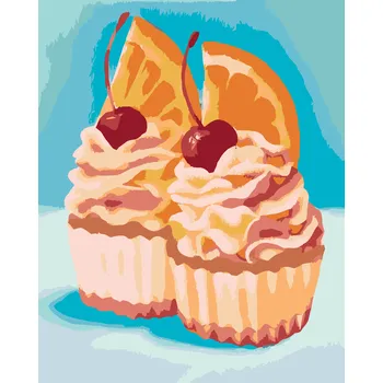 ZUTY Malování podle čísel - CUPCAKE S POMERANČEM A TŘEŠNÍ (MYROSLAVA VOLOSCHUK) Rozměr: 40x50 cm, Rámování: bez rámu a bez vypnutí plátna