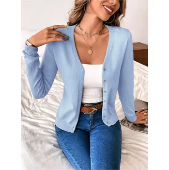 Dámský svetr Kašmírový dámský svetřík na knoflíčky Barva: modrá (sky blue), Velikost: L