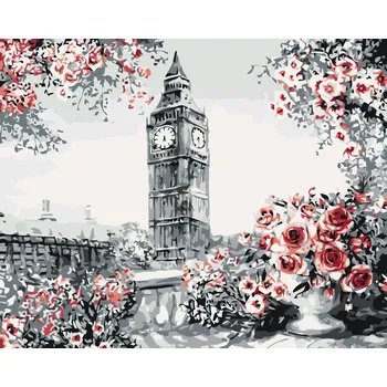 ZUTY Malování podle čísel - BIG BEN OBKLOPENÝ RŮŽEMA Rozměr: 40x50 cm, Rámování: bez rámu a bez vypnutí plátna