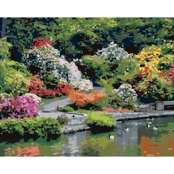 ZUTY Malování podle čísel - ZAHRADA U JEZERA (DENNIS FRATES) Rozměr: 40x50 cm, Rámování: bez rámu a bez vypnutí plátna