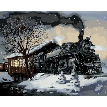 Hračka ZUTY Malování podle čísel - VLAK V ZIMĚ (D. RUSTY RUST) Rozměr: 40x50 cm, Rámování: bez rámu a bez vypnutí plátna