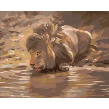 ZUTY Malování podle čísel - MLADÝ LEV U NAPAJEDLA (D. RUSTY RUST) Rozměr: 40x50 cm, Rámování: vypnuté plátno na rám