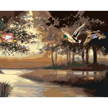 Hračka ZUTY Malování podle čísel - LETÍCÍ KACHNY NAD ŘEKOU (D. RUSTY RUST) Rozměr: 40x50 cm, Rámování: bez rámu a bez vypnutí plátna