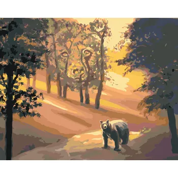 ZUTY Malování podle čísel - MEDVĚD V LESE A ZÁPAD SLUNCE (D. RUSTY RUST) Rozměr: 40x50 cm, Rámování: bez rámu a bez vypnutí plátna