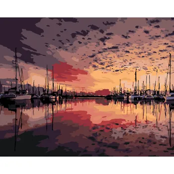 ZUTY Malování podle čísel - VÝCHOD SLUNCE NAD PŘÍSTAVEM Rozměr: 40x50 cm, Rámování: bez rámu a bez vypnutí plátna