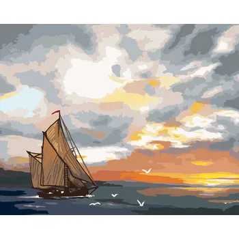 ZUTY Malování podle čísel - PLACHETNICE NA MOŘI A ZÁPAD SLUNCE (D. RUSTY RUST) Rozměr: 40x50 cm, Rámování: vypnuté plátno na rám