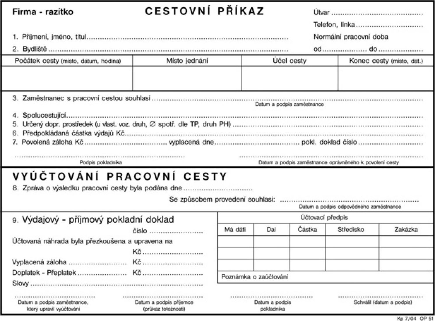 Cestovní příkaz A5 OPT51 nepropisující 100 listů