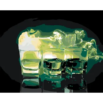 ZUTY Malování podle čísel - TŘI SKLENICE ZELENÉHO ABSINTHU Rozměr: 40x50 cm, Rámování: vypnuté plátno na rám