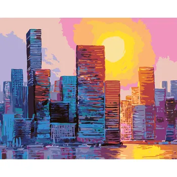 ZUTY Malování podle čísel - SLUNCE NAD MRAKODRAPY II Rozměr: 40x50 cm, Rámování: vypnuté plátno na rám