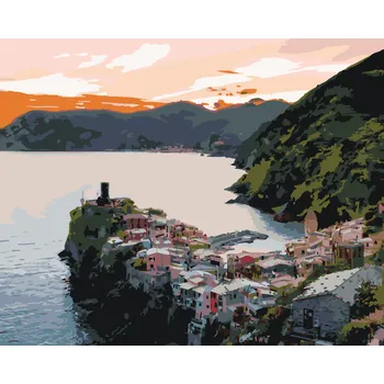 ZUTY Malování podle čísel - MĚSTO U MOŘE, ITÁLIE (TED DAVIS) Rozměr: 40x50 cm, Rámování: bez rámu a bez vypnutí plátna