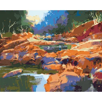 ZUTY Malování podle čísel - TEKOUCÍ ŘEKA MEZI KAMENY V LESE Rozměr: 40x50 cm, Rámování: bez rámu a bez vypnutí plátna