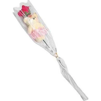 umělá květina Valentýnský dárek | umělá růže s plyšovým medvídkem - Růžová 1