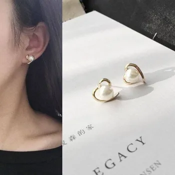 Náušnice Originální náušnice | náušnice srdce, imitace perly - 1 pár