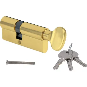 Vložka do dveří MP - Stavební cylindrická vložka - s knoflíkem D 30 + V 35 mm, knoflík na delší straně OLV - Mosaz leštěná lakovaná