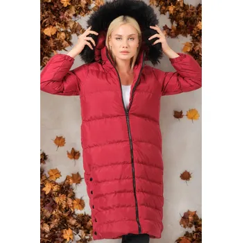 Dámský kabát Z6740 DEWBERRY DÁMSKÝ KABÁT - JEDNOBAREVNÝ BURGUNDY dewberry fuchsiová 2579425