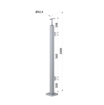 Zábradlí KOVIAN, s.r.o. Nerezový sloup, vrchní kotvení, výplň: sklo, pravý, vrch pevný, (40x40 mm), broušená nerez K320 / AISI304