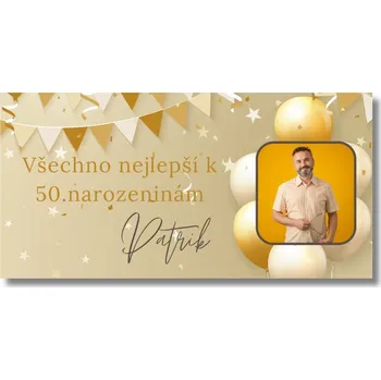 Party dekorace Personal Narozeninový banner s fotkou - Golden Birthday Rozměr banner: 130 x 65 cm