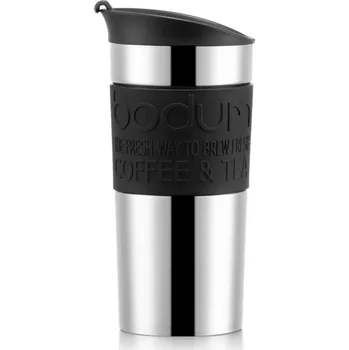 Termoska Cestovní hrnek TRAVEL MUG nerezový černý 0,35 l - BODUM (Cestovní hrnek 0,35 l černý TRAVEL MUG silikonovým kroužkem - BODUM)