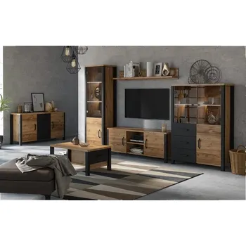 Obývací stěna Nábytek do obývacího pokoje OLIN III Appenzellský smrk/černý mat