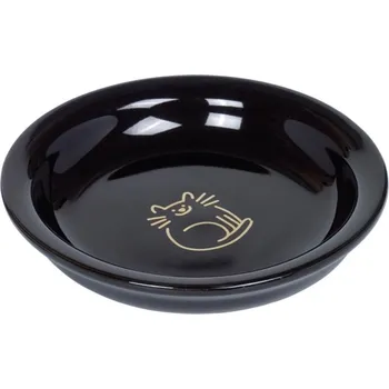 Krmivo pro kočku Keramická miska NOBBY Golden Cat pro kočky na mléko černá se zlatým dekorem 14x2cm (100ml)