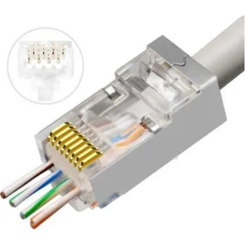 Elektrický konektor RJ45-6S-50 Konektor EasyConnect RJ45 8p/8c s návlekem, kat. 6, STP na drát/lanko AWG23-24,bal. 50ks