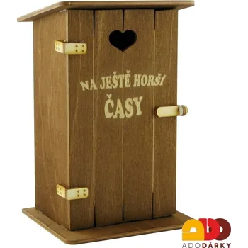 Pokladnička Pokladnička kadibudka "Na ještě horší časy" 11 x 10 x 18,5 cm (Dřevěná pokladnička s vtipným nápisem)