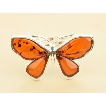 Prsten Stříbrný prsten jantarový motýl Ag 925/1000 vel. UNI (4,5g)