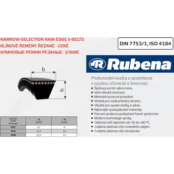 Klínový řemen XPA 12,7 x 1255 Lw, 1273 La, Rubena