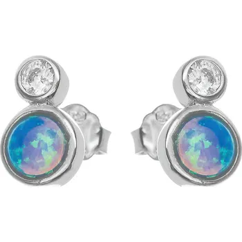 Náušnice Argento 67092 Stříbrné náušnice - modrý kulatý syntetický opál, čirý kulatý zirkon