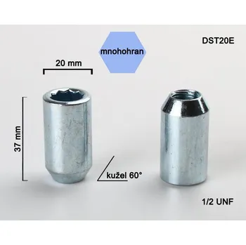 Matice na kolo Kolová matice 1/2 UNF, kužel s vnitřním mnohohranem, průměr 20, pozink (Matice na kola)