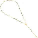 Argento 9A025 Zlatý náhrdelník - růženec, 5 desátků, křížek, Zázračná medailka, černé zirkony, délka 45 cm