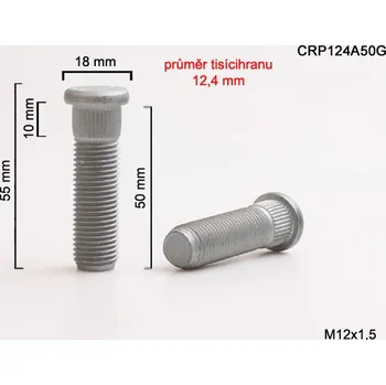 Šroubek na kolo Kolový Svorník M12x1,5x50mm, průměr tisicíhranu 12,4mm (Kolový šteft)