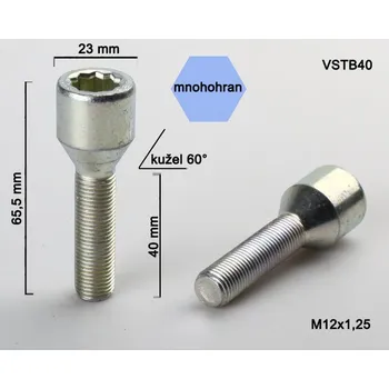 Šroubek na kolo Kolový šroub M12x1,25x40, kužel s vnitřním mnohohranem, průměr hlavy 23, pozink (Šroub na kola)