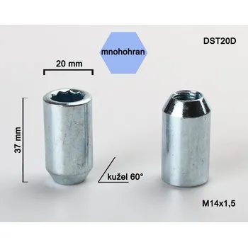 Matice na kolo Kolová matice M14x1,5, kužel s vnitřním mnohohranem, průměr 20, pozink (Matice na kola)