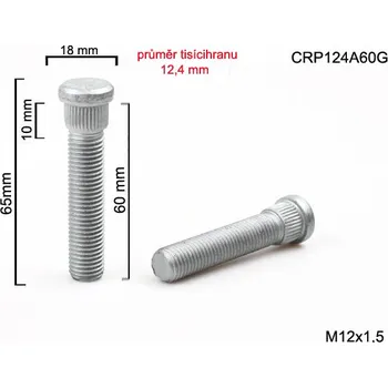 Šroubek na kolo Kolový Svorník M12x1,5x60mm, průměr tisicíhranu 12,4mm (Kolový šteft)