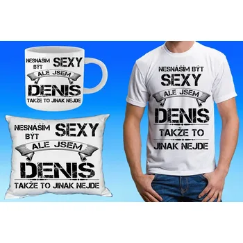 Pánské tričko DENIS dárkový set se jménem 158 (tričko, polštářek a hrneček se jménem )