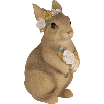 Velikonoční dekorace Dekorace hnědý velikonoční králíček s květy - 9*7*14 cm