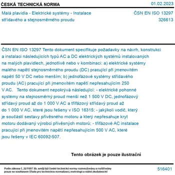 ČSN EN ISO 13297 - Malá plavidla - Elektrické systémy - Instalace střídavého a stejnosměrného proudu - Tisk