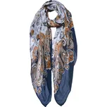 Modro-bílý dámský šátek s květy a ornamenty - 90*180 cm