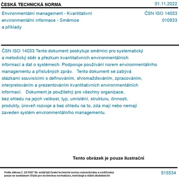 ČSN ISO 14033 - Environmentální management - Kvantitativní environmentální informace - Směrnice a příklady - Tisk