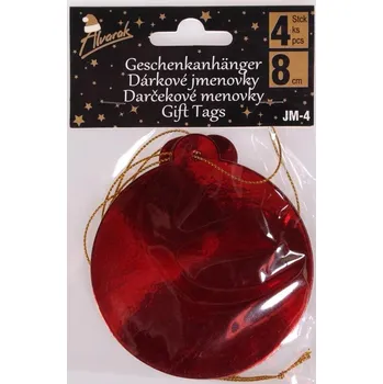 Vánoční ozdoba Dárkové jmenovky se šňůrkou, 4ks - OZDOBA ČERVENÁ